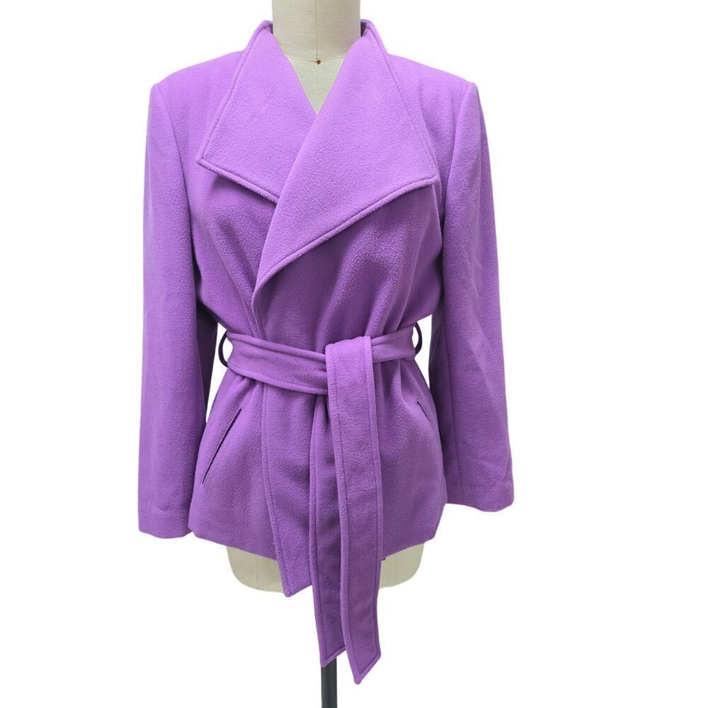 Evan-Picone Lilac Stretch Belted Wrap Jacket XL Draped Collar Soft Tailoring
